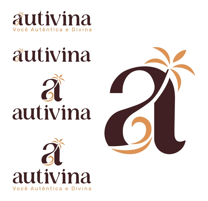 Variações do logotipo da marca Autivina com símbolo e tipografia personalizados.